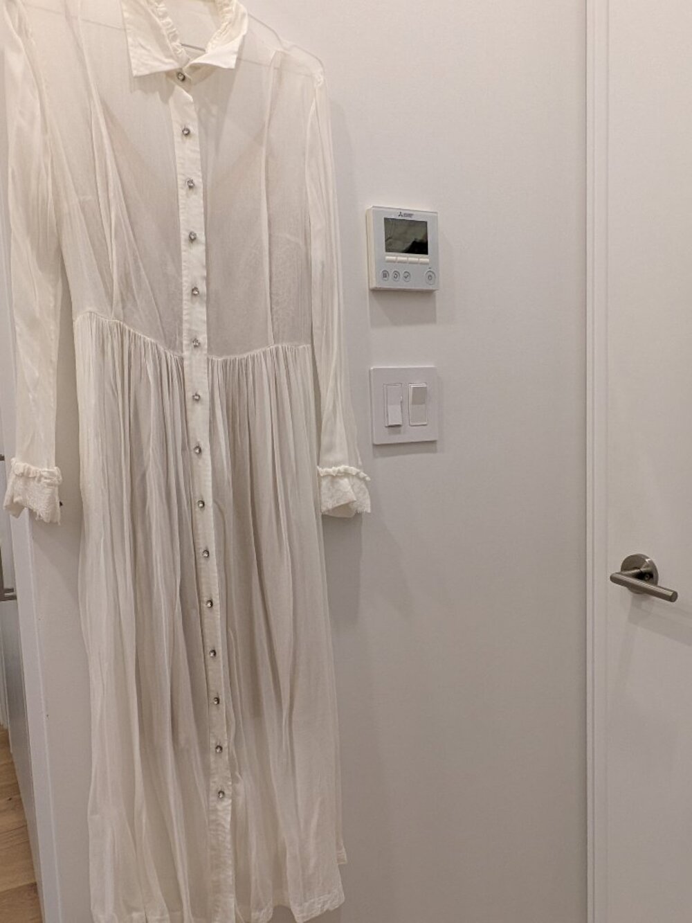 Preen by Thornton Bregazzi Barton Ivory Silk Georgette Midi Shirt Dress w/ Slip